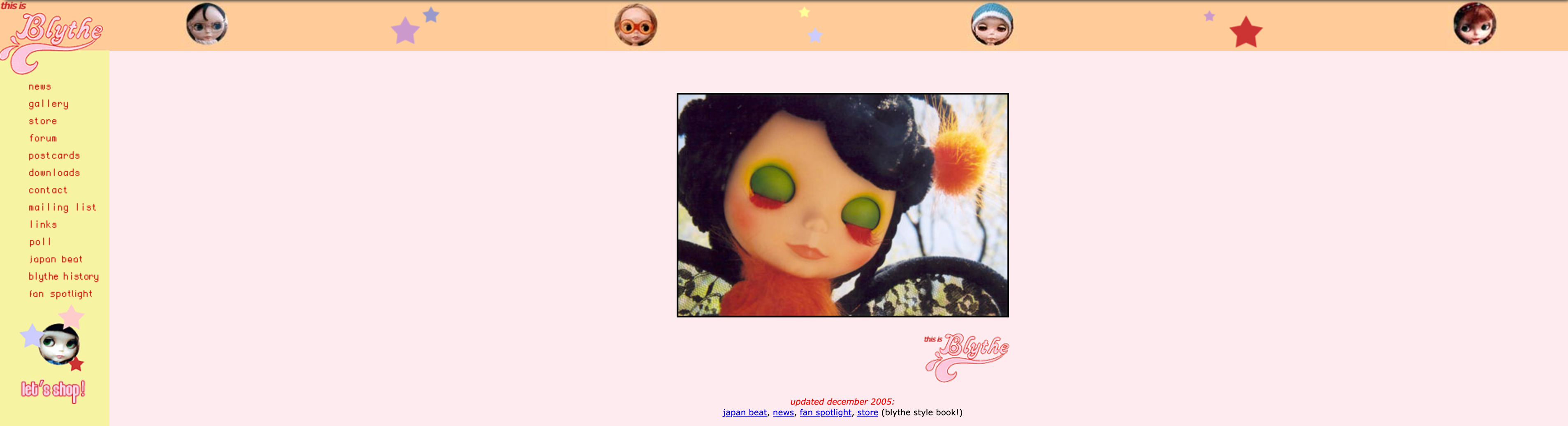 The front page of ThisIsBlythe when Gina Garan still ran the site