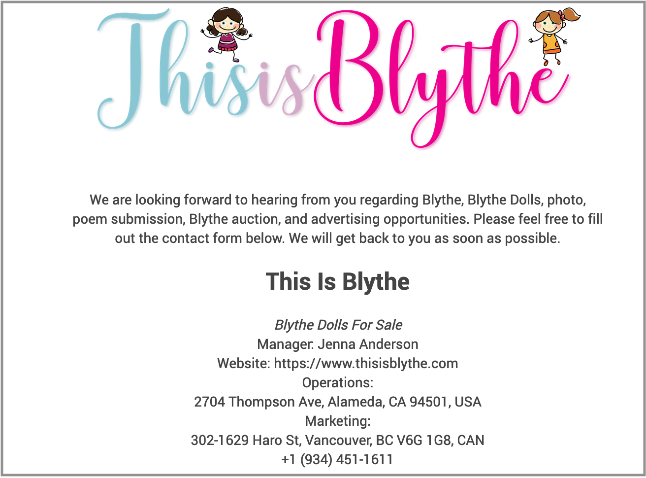 Address information from ThisIsBlythe